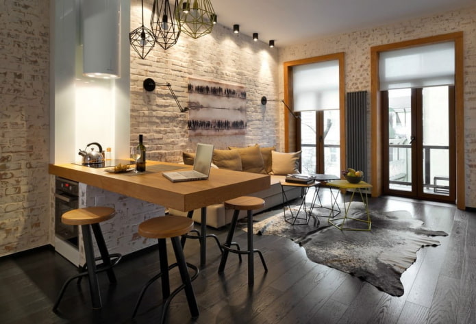bar zoning in the interior of the kitchen-living room