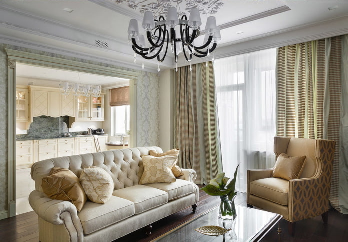 portal zoning in the interior of the kitchen-living room