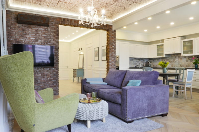 lighting zoning in the interior of the kitchen-living room