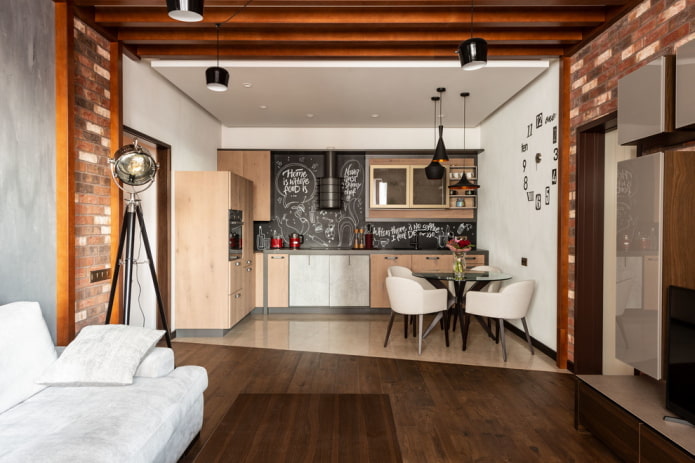 color zoning in the interior of the kitchen-living room