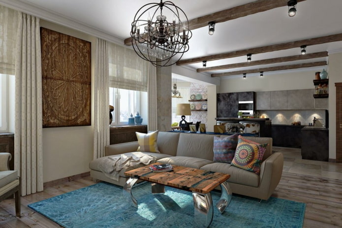 original version of zoning in the interior of the kitchen-living room