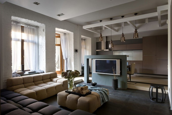 original version of zoning in the interior of the kitchen-living room