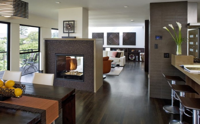 original version of zoning in the interior of the kitchen-living room