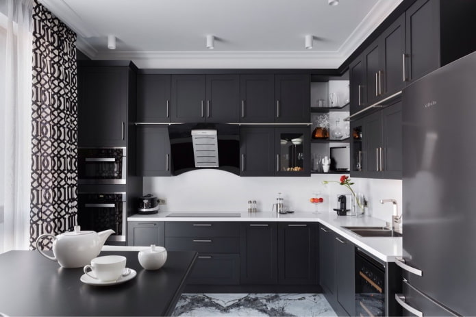 black set in the interior of the kitchen