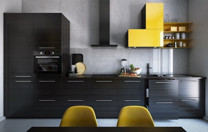 kitchen interior in gray and black colors