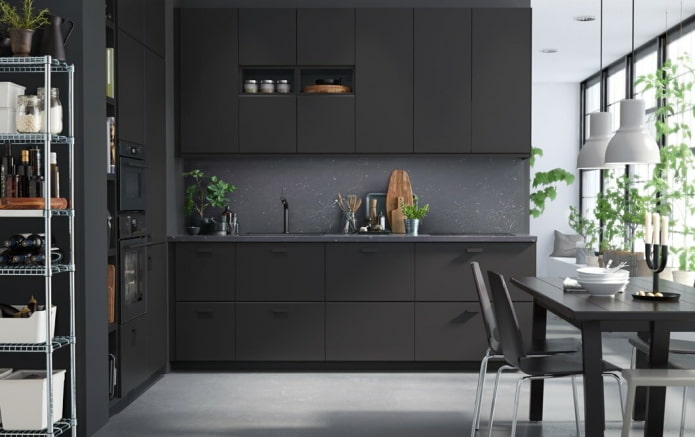 kitchen interior in gray and black colors