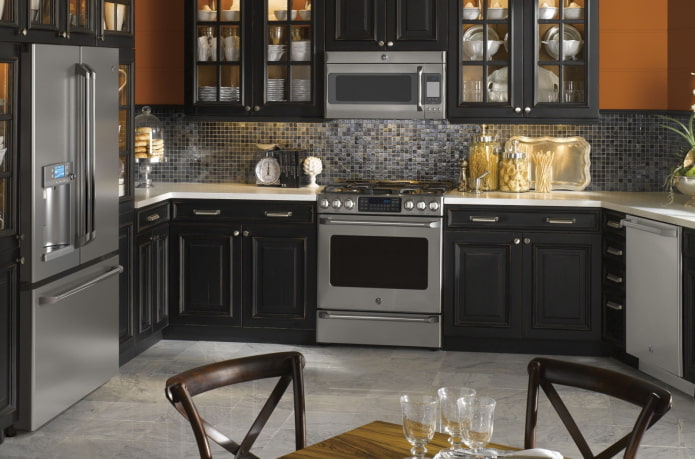 appliances in the interior of the kitchen in black colors