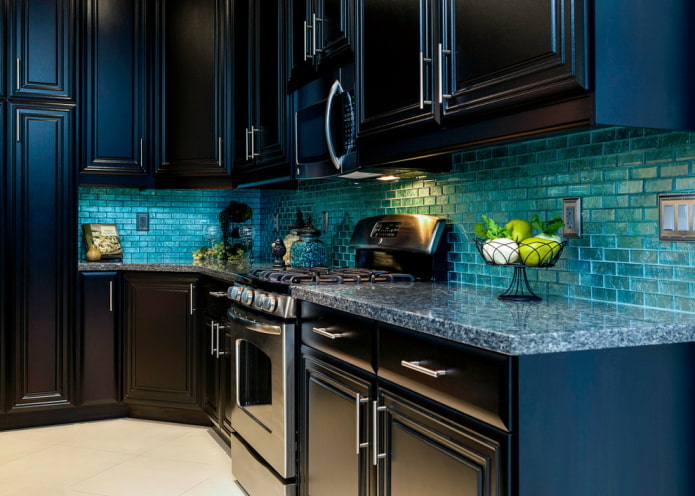 black and blue kitchen