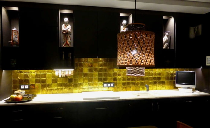 yellow apron and black headset