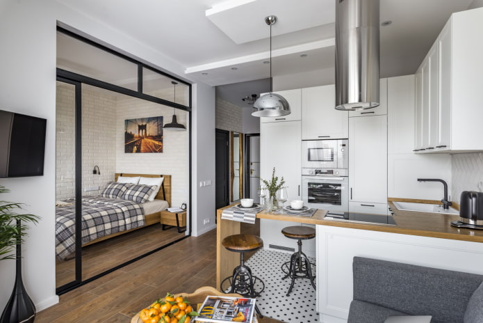 bed in a niche in the interior of the kitchen bed in a niche in the interior of the kitchen