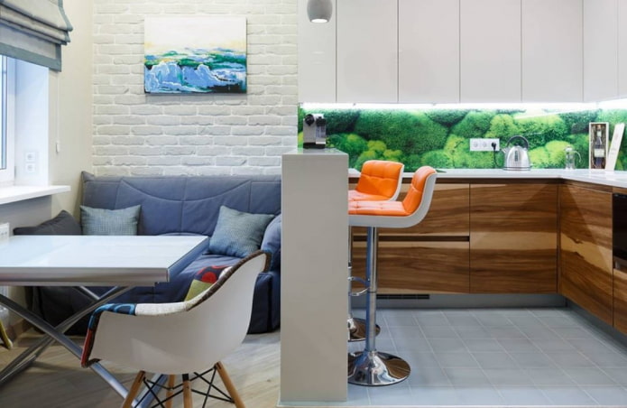 interior of a small kitchen-bedroom interior of a small kitchen-bedroom