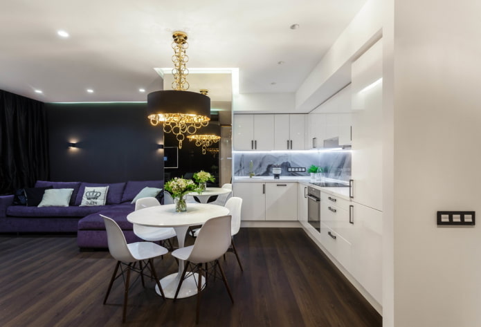 corner set in the interior of the kitchen-living room