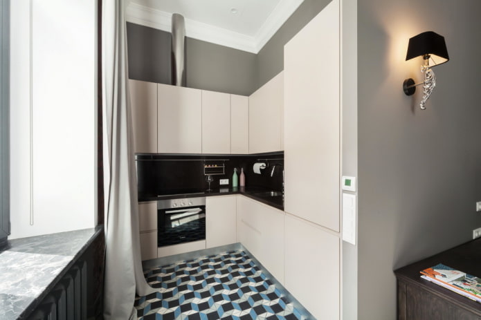 corner set in the interior of a small kitchen