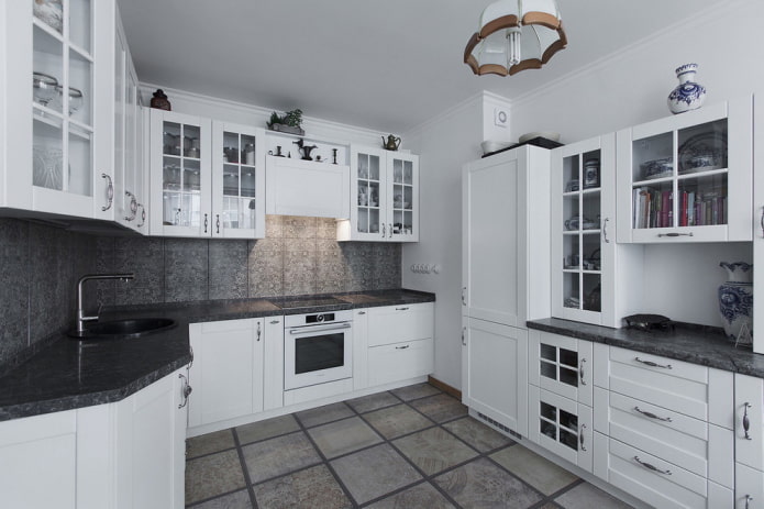 storage systems in the interior of the kitchen in the shape of a corner