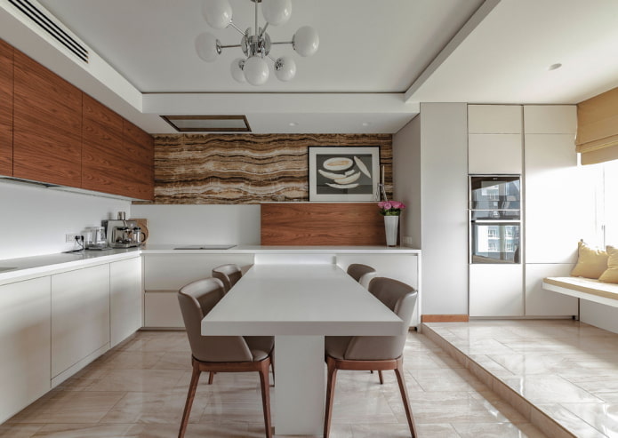 dining group in the interior of the kitchen in the shape of an angle