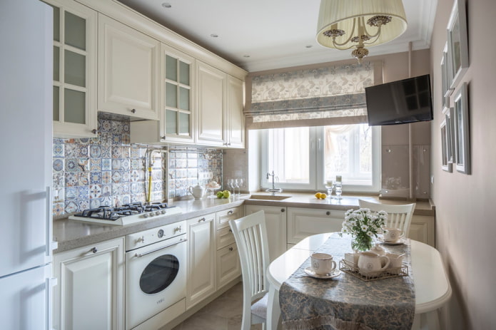 window in the interior of the kitchen in the form of an angle