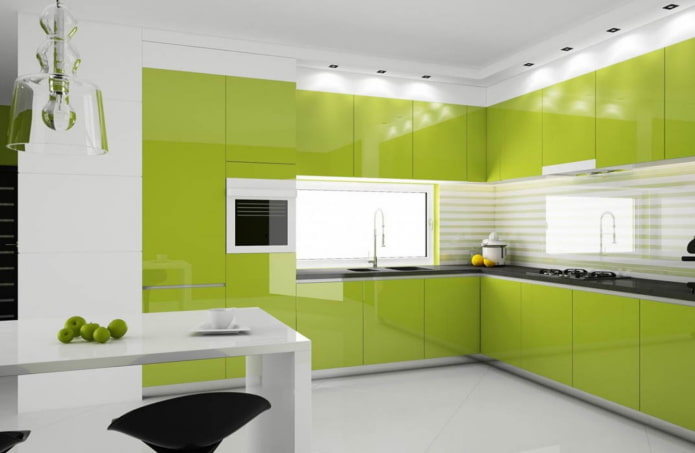 kitchen interior in white and light green colors