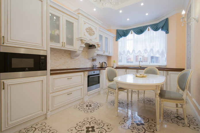 curtains in the interior of a classic kitchen