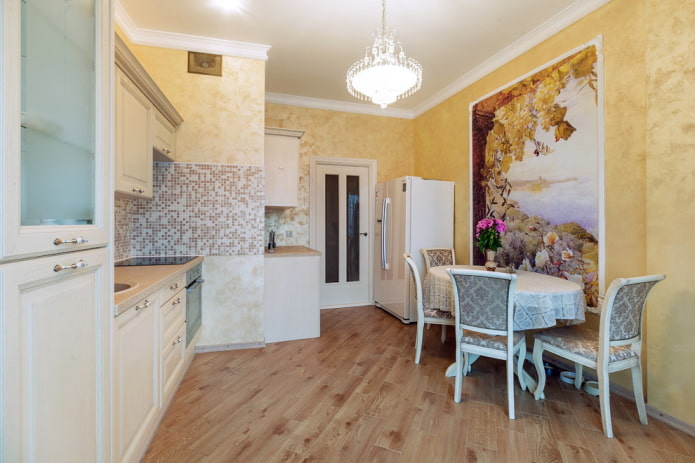 wall cladding in the interior of a classic kitchen