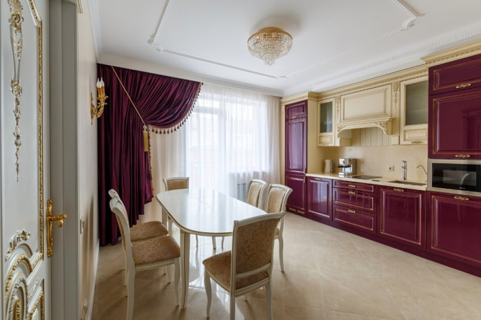 curtains in the interior of a classic kitchen