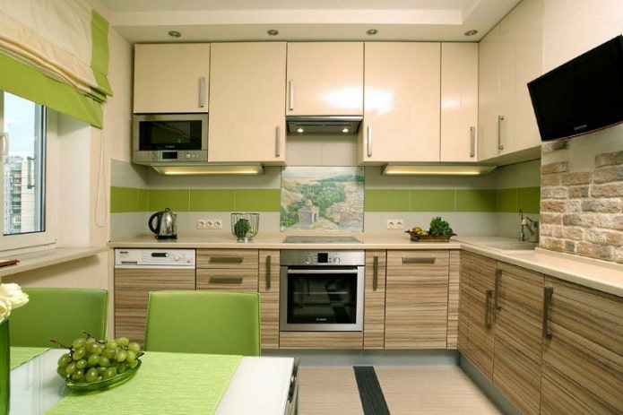 kitchen interior in beige and green tones kitchen interior in beige and green tones