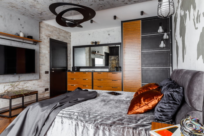 furniture in the interior of the bedroom in an industrial style