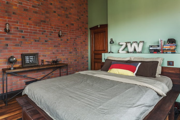wall decoration in the bedroom in an industrial style
