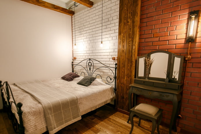 furniture in the interior of the bedroom in an industrial style