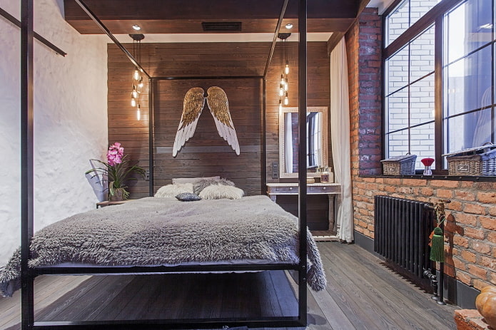 womens bedroom in industrial style