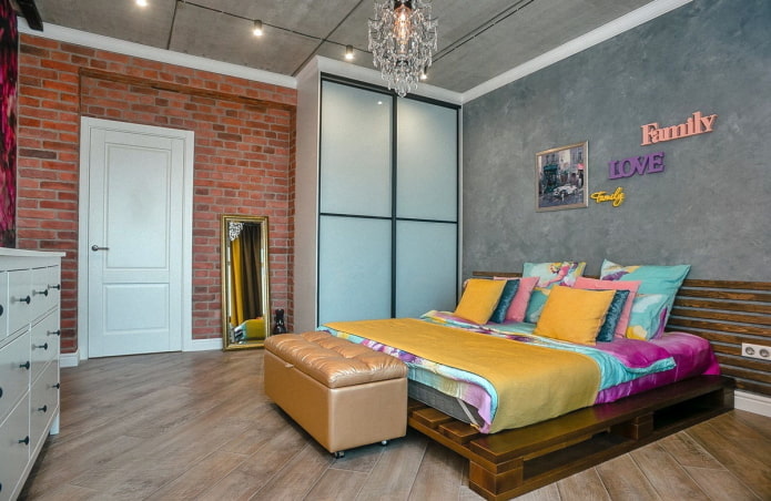 furniture in the interior of the bedroom in an industrial style
