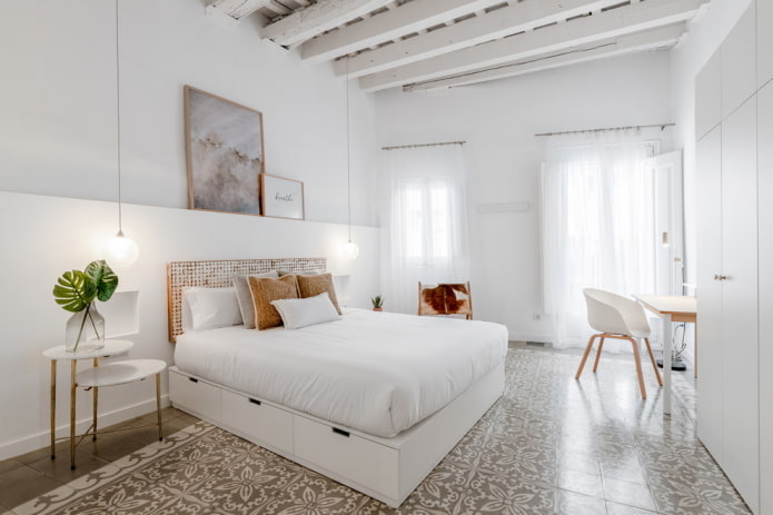 lighting in the interior of the bedroom in white colors lighting in the interior of the bedroom in white