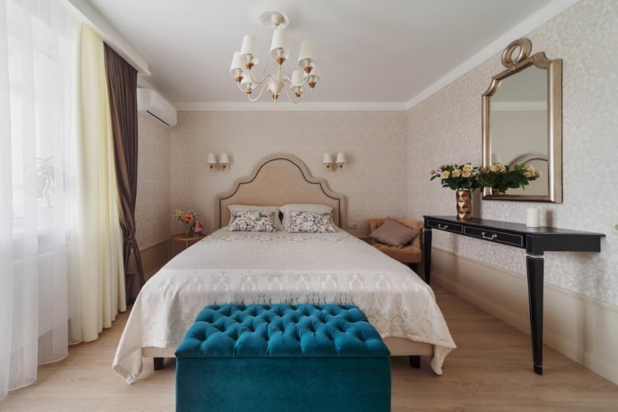 furniture in the interior of the beige bedroom