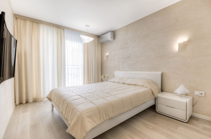 white and beige bedroom interior