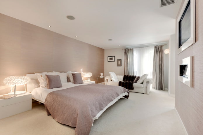 white and beige bedroom interior