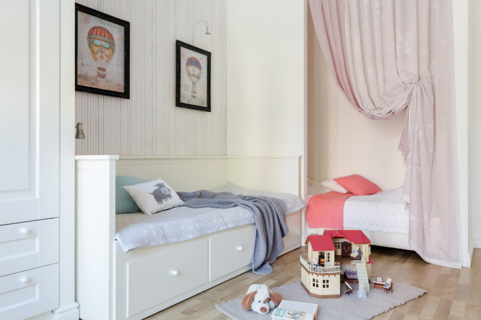 recreation area in the interior of the bedroom for children of different sexes