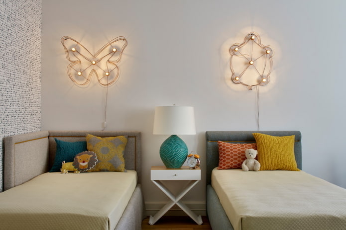 recreation area in the interior of the bedroom for children of different sexes