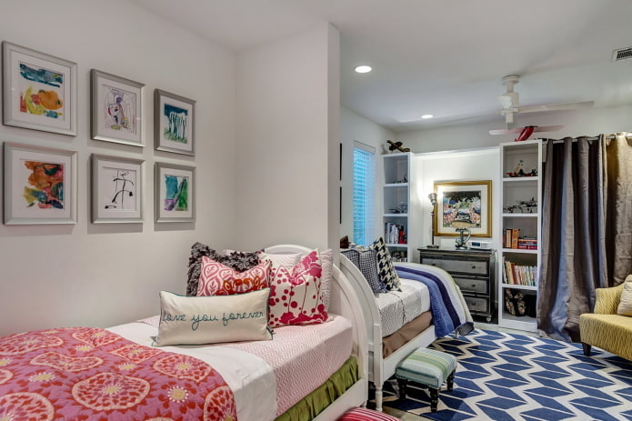 zoning and layout of a bedroom for children of different sexes