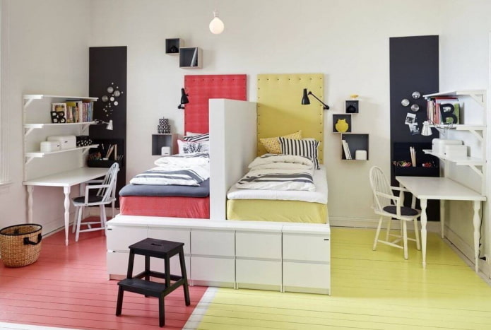 zoning and layout of a bedroom for children of different sexes