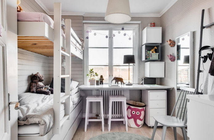 study area in the interior of the bedroom for children of different sexes