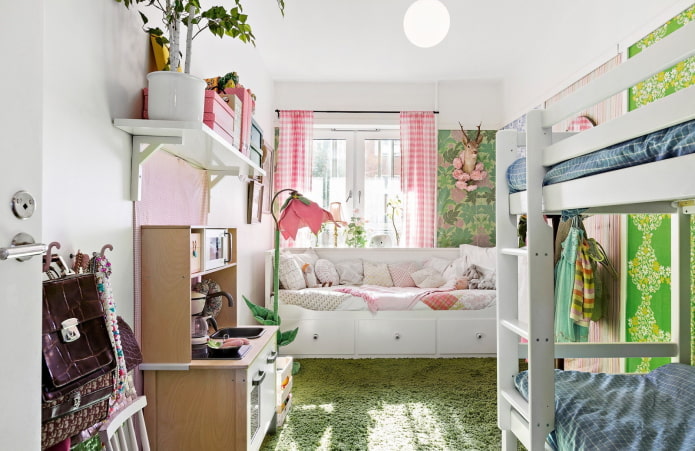 play area in the interior of the bedroom for children of different sexes