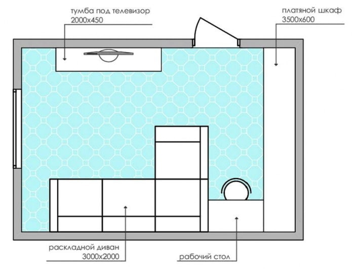 layout diagram of a small-sized living room with a corner sofa layout diagram of a small-sized living room with a corner sofa
