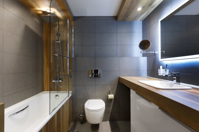 bathroom interior in gray-brown tones