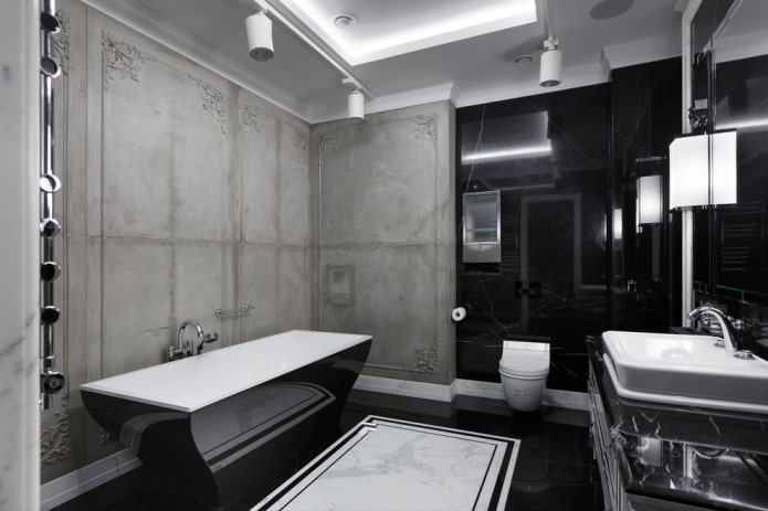 bathroom interior in black and gray tones