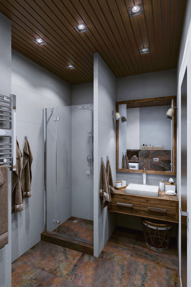 bathroom interior in gray-brown tones