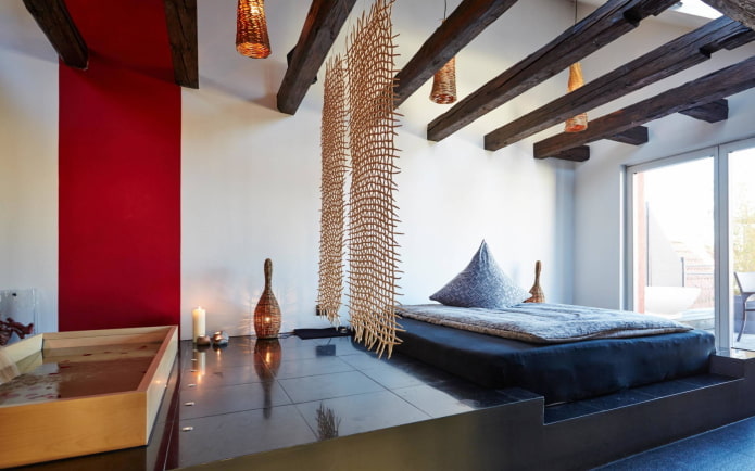 Red accent in the bedroom Red accent in the bedroom