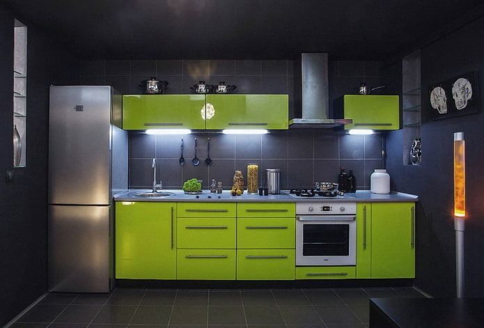 kitchen interior in black and green colors