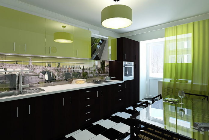 kitchen interior in black and green colors