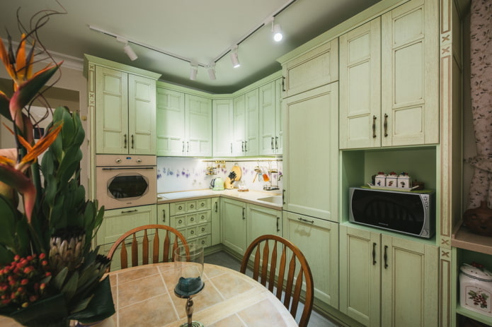 kitchen design in pale green colors