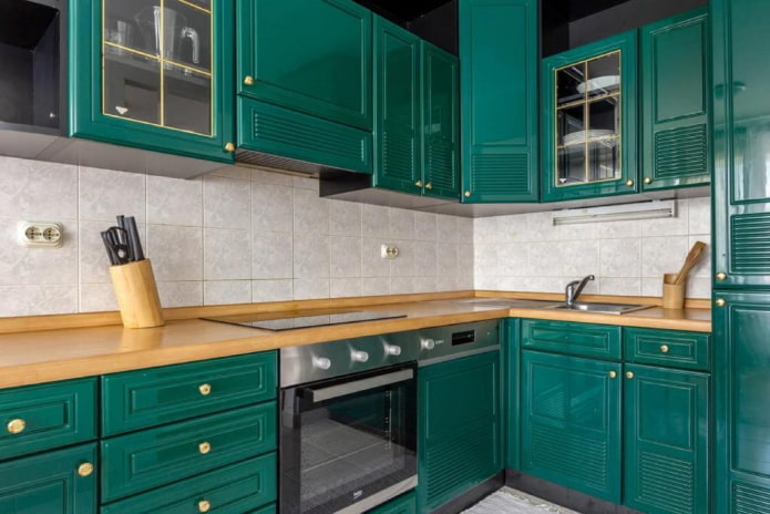 kitchen countertop in shades of green