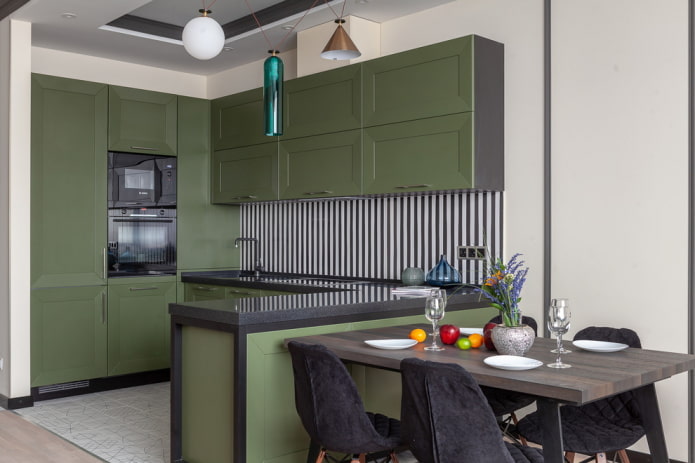 furnishings in the interior of the kitchen in green tones